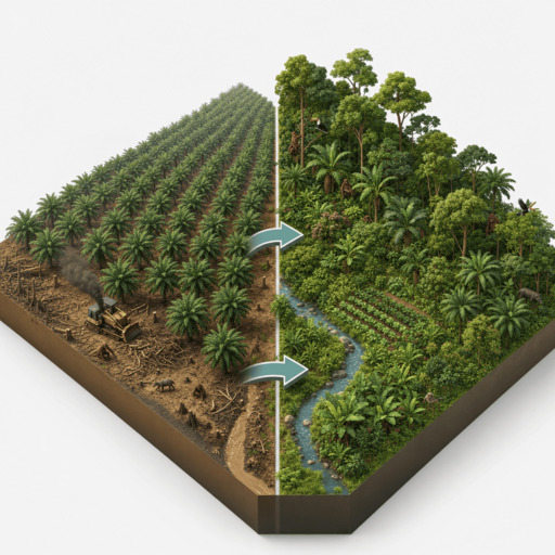isometric illustration of The Tropical Oil Palm & Soy Monoculture